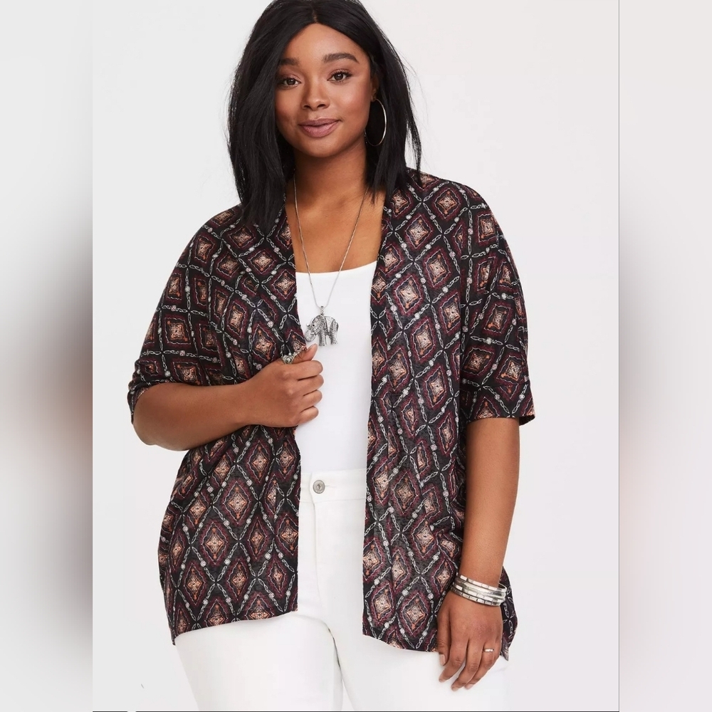 Torrid Multi Print Cardigan Short Sleeve Open Front Plus Size 1 1x